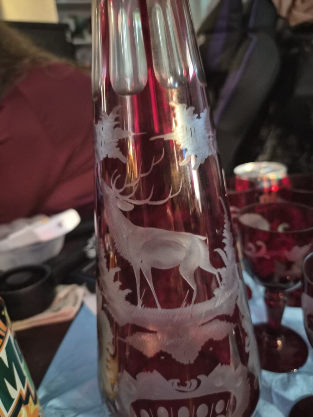 Vintage Egermann Bohemia 7 Piece Red Ruby Cut To Clearbglass Dancanter wirh...